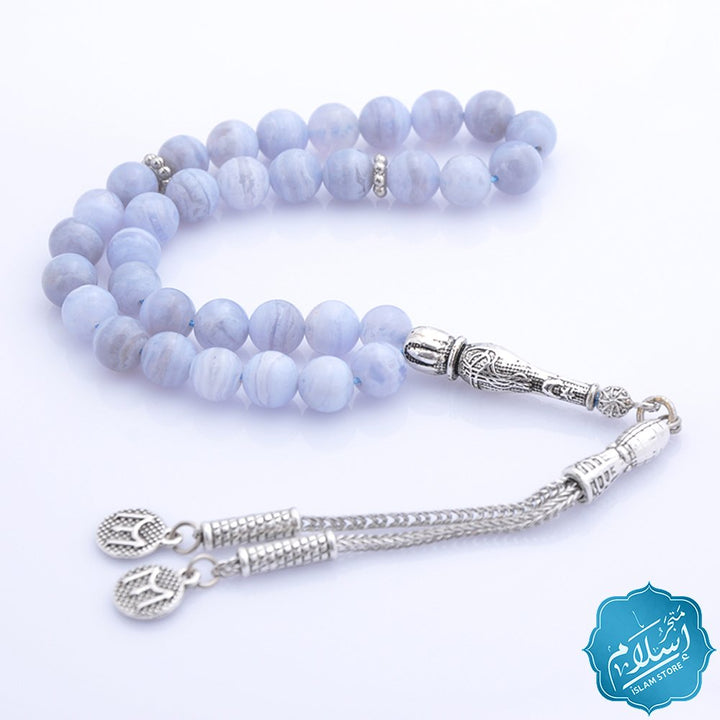 Rosary with agate stone blue color