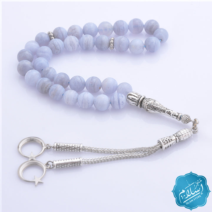 Rosary with agate stone blue color