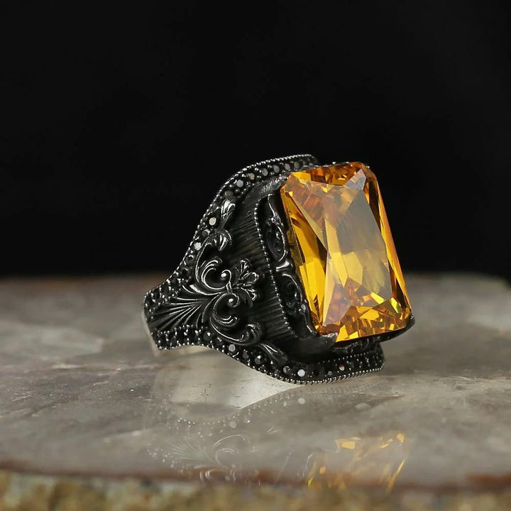 925 sterling silver men's ring with citrine stone