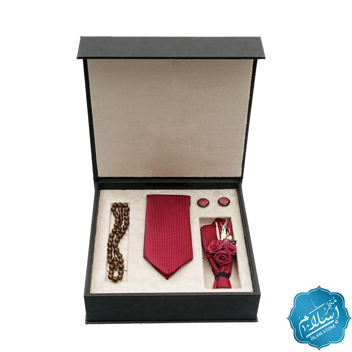 Luxurious leather tie, cufflink and rosary
