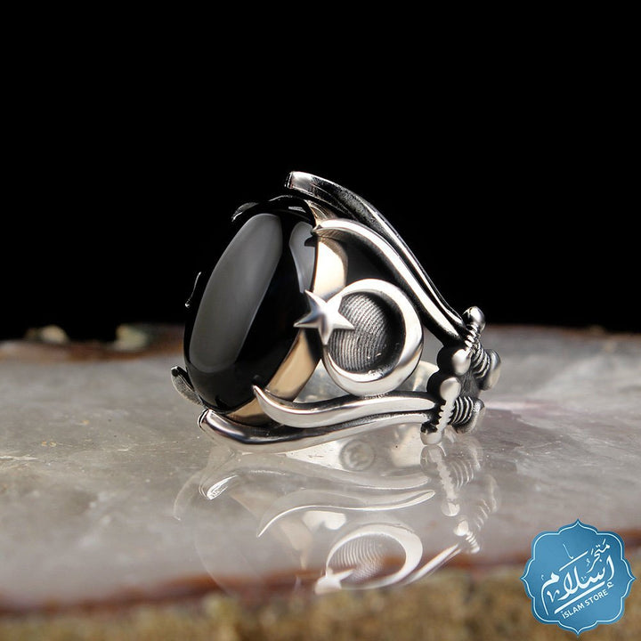 Silver ring with black onyx stone