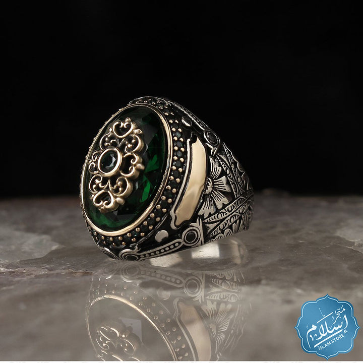 Men's silver ring with green zircon stone
