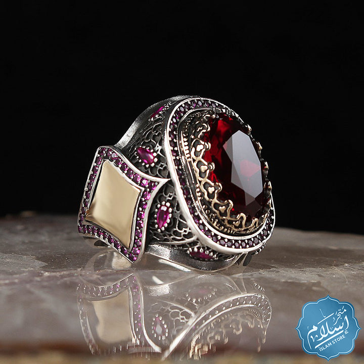 Silver men's ring with zircon stone