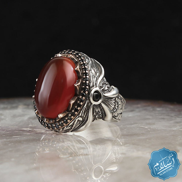 Silver ring with red agate stone ISLAM STORE