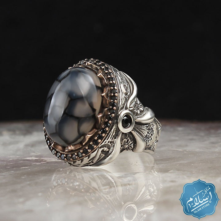 Silver Ring With Agate Stone ISLAM STORE