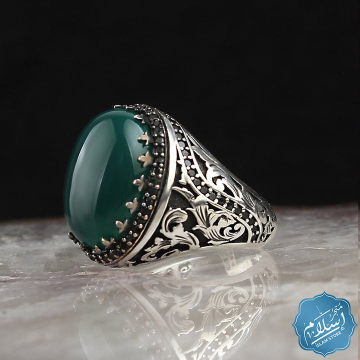 Silver Ring With Agate Gemstone Green