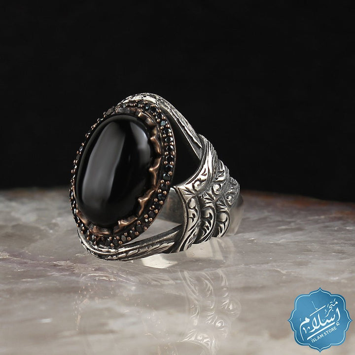 Silver men's ring with Black Onyx stone