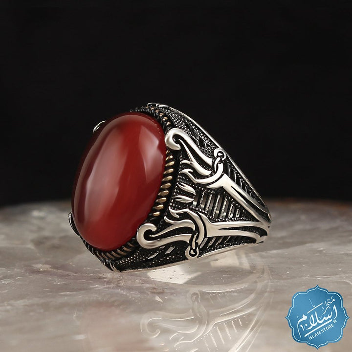 Silver Ring With Red Agate Stone ISLAM STORE