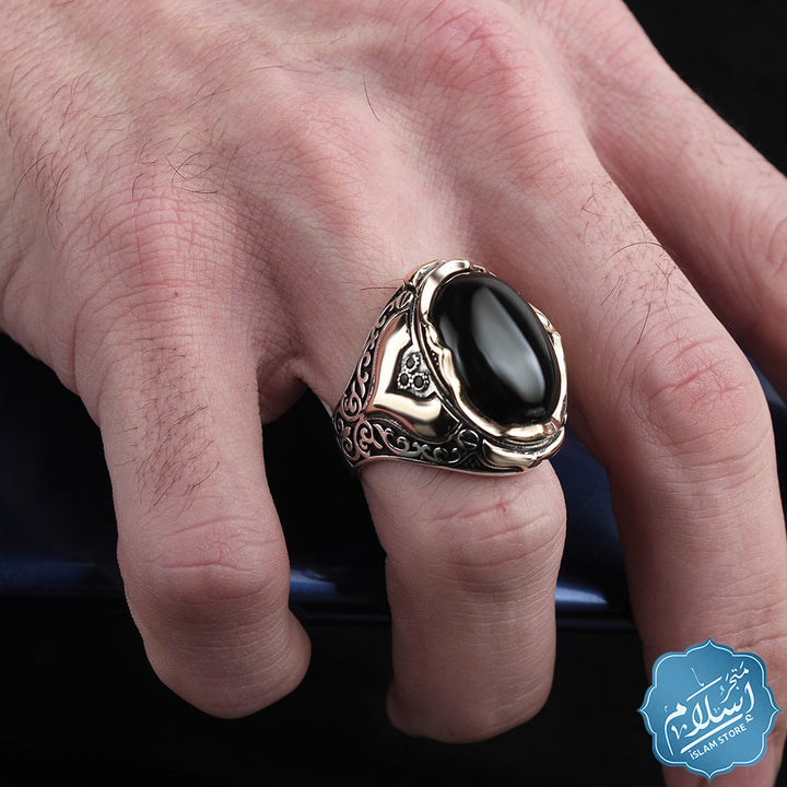 Silver ring with black onyx stone