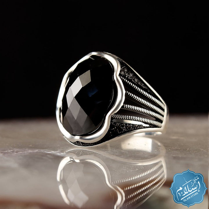 Silver ring with black zircon stone ISLAM STORE