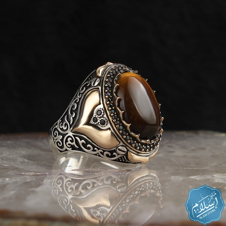 Men's silver ring with tiger's eye stone ISLAM STORE