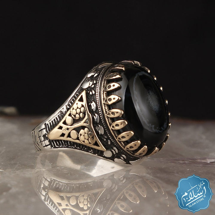 Silver ring with black agate stone ISLAM STORE