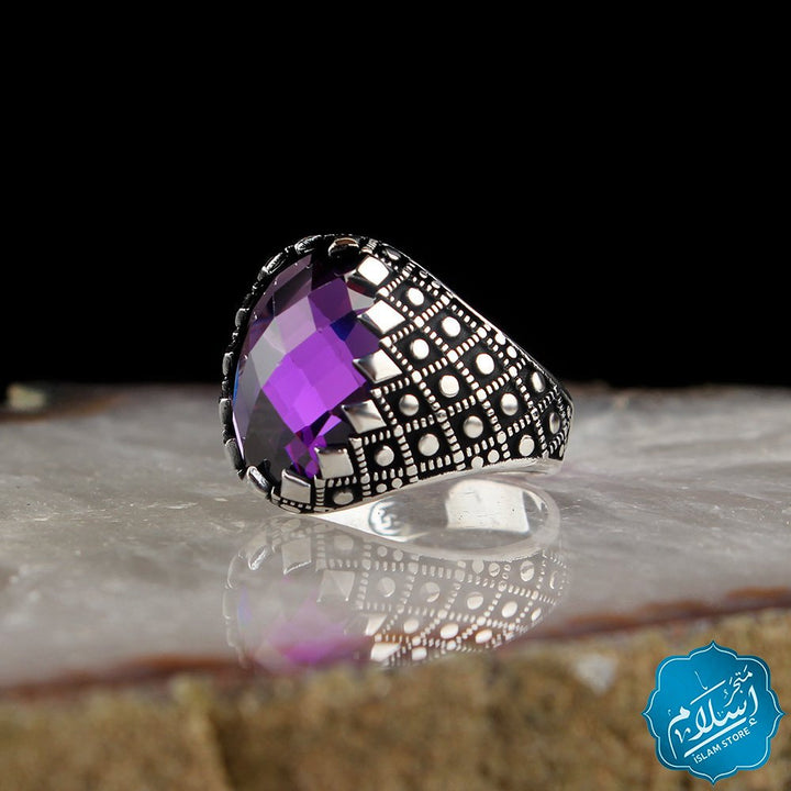 Silver Ring With Zircon Stone Purple Color