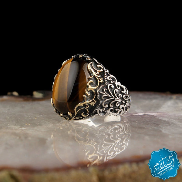 Silver Ring With Tiger Eye Stone Brown