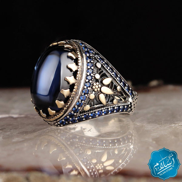 Silver Ring With Zircon Stone Blue