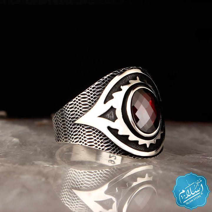 Silver Ring With Zircon Stone Red