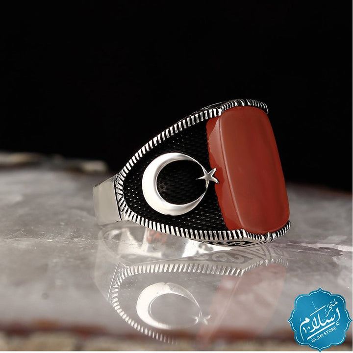 Silver Ring With Agate Stone Red Color