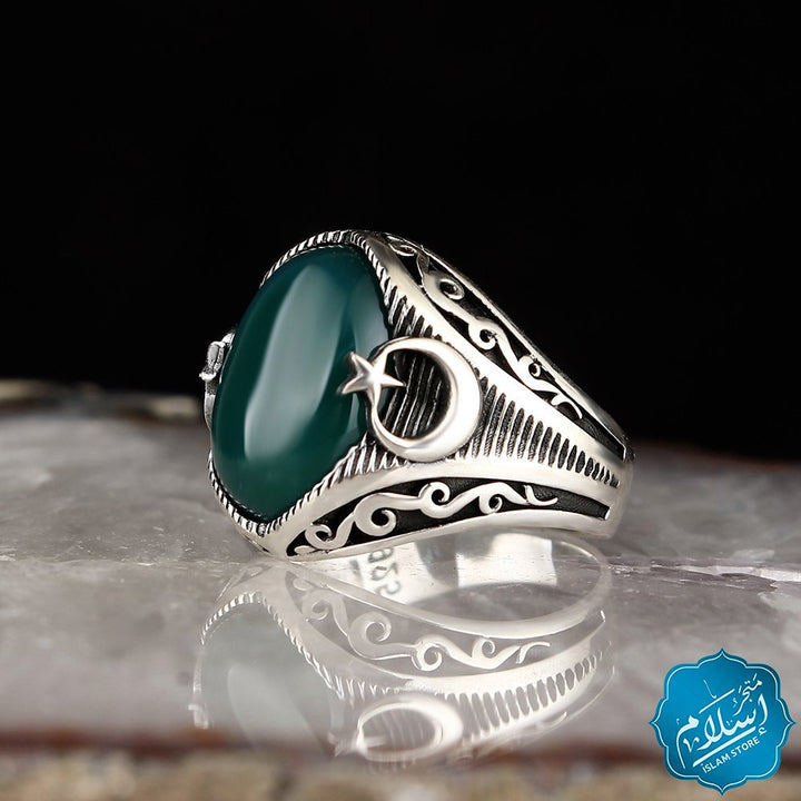 Silver Ring With Agate Stone Green Color