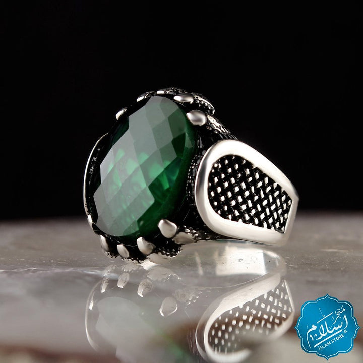 Silver Ring With Zircon Stone Green