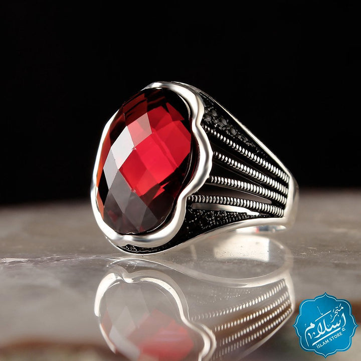 Silver Ring With Zircon Stone Red