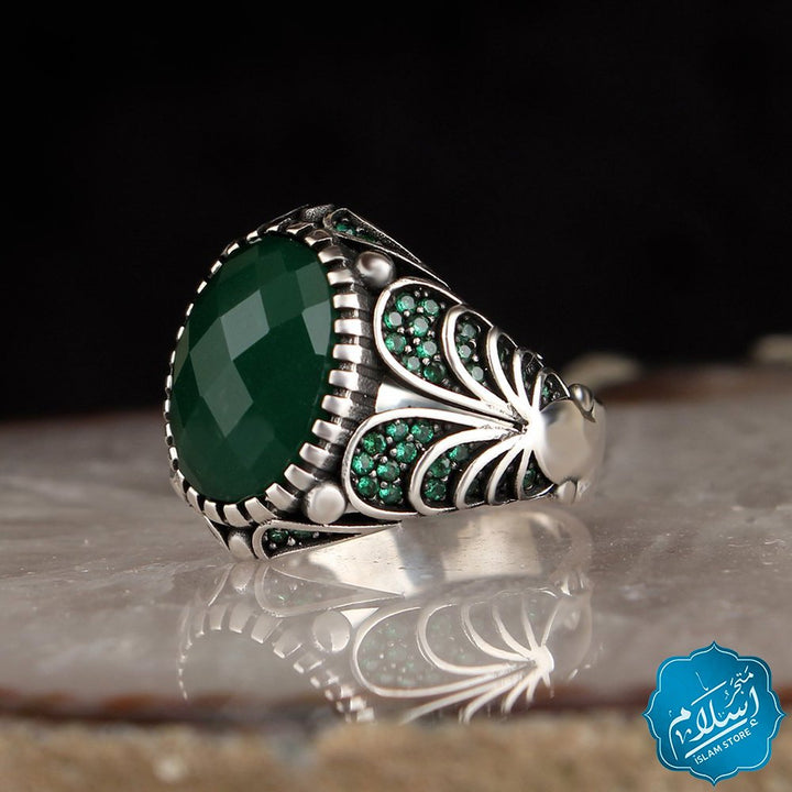 Silver Ring With Zircon Stone Green