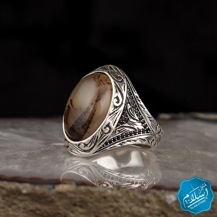 Silver Ring With Agate Stone Brown