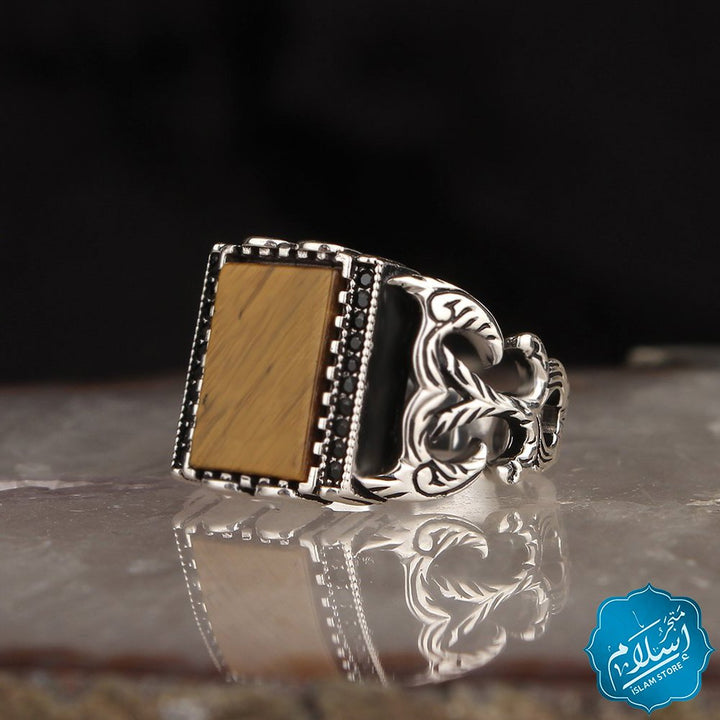 Silver Ring With Agate Stone Brown