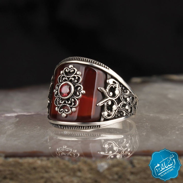 Silver Ring With Agate Stone Red