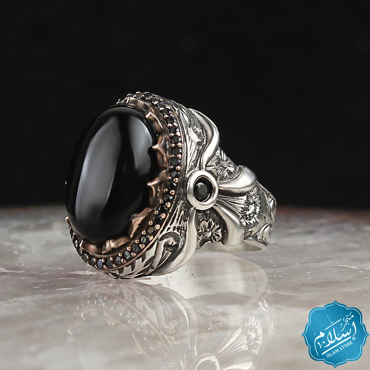 Men's silver ring with black onyx stones