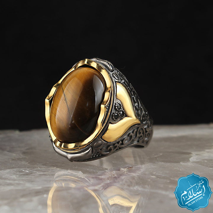 Men's silver ring with tiger's eye stone