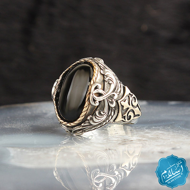 Men's silver ring  with onyx stone black color-EGYT-613