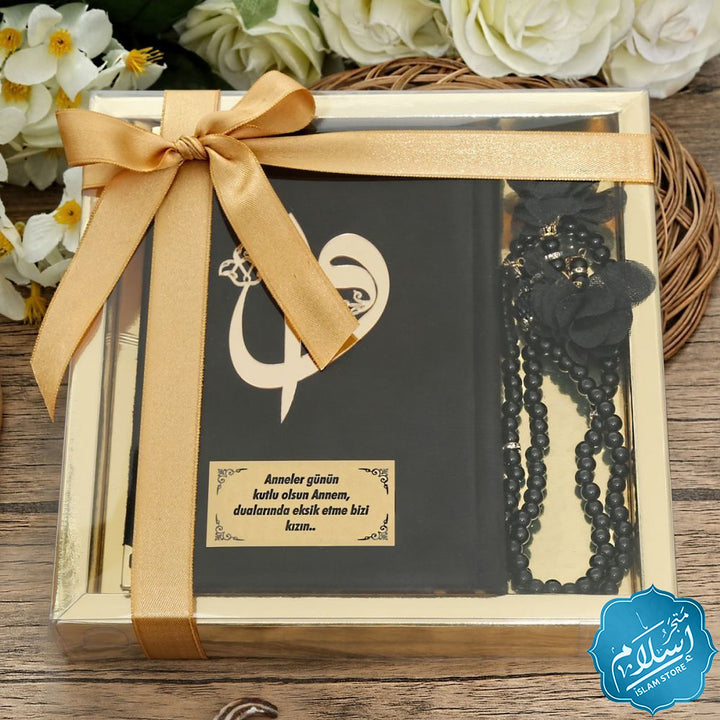 Islamic gift set for occasions black color, Quran and a  luxury rosary