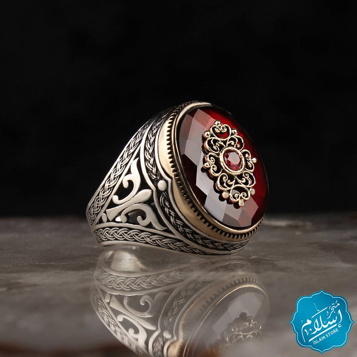 Silver Ring With Zircon Stone Red -2